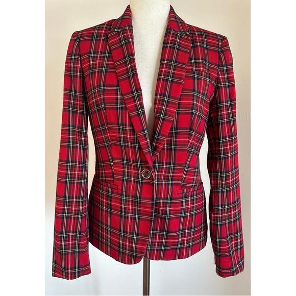 Tommy Hilfiger Women’s Plaid Blazer Jacket Size 6 Red Tartan Preppy Academia - Picture 1 of 16